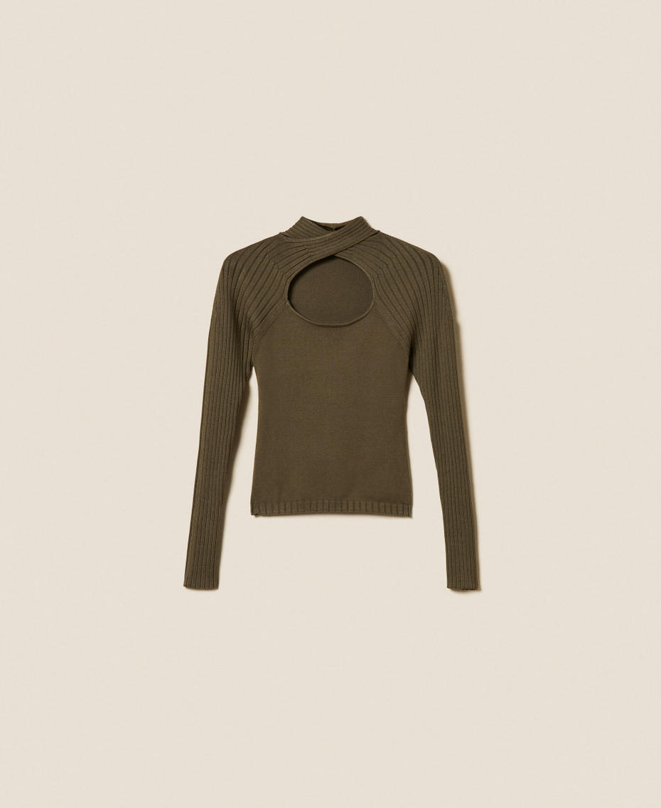 Pull ajusté avec ajour Vert « Green Olive » Femme 252LI3FDD_12655_S0