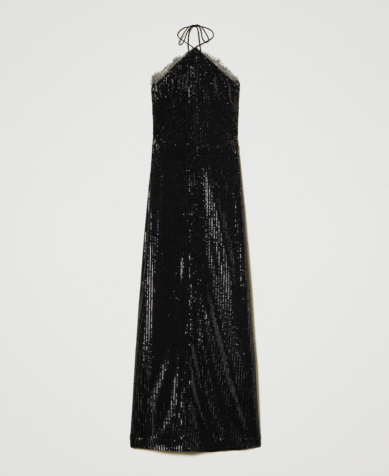 Long sequin dress with lace Black Woman 242AT2340_00006_S0