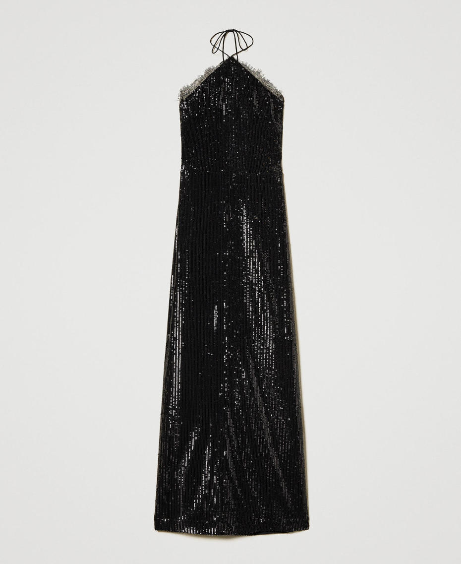 Long sequin dress with lace Black Woman 242AT2340_00006_S0