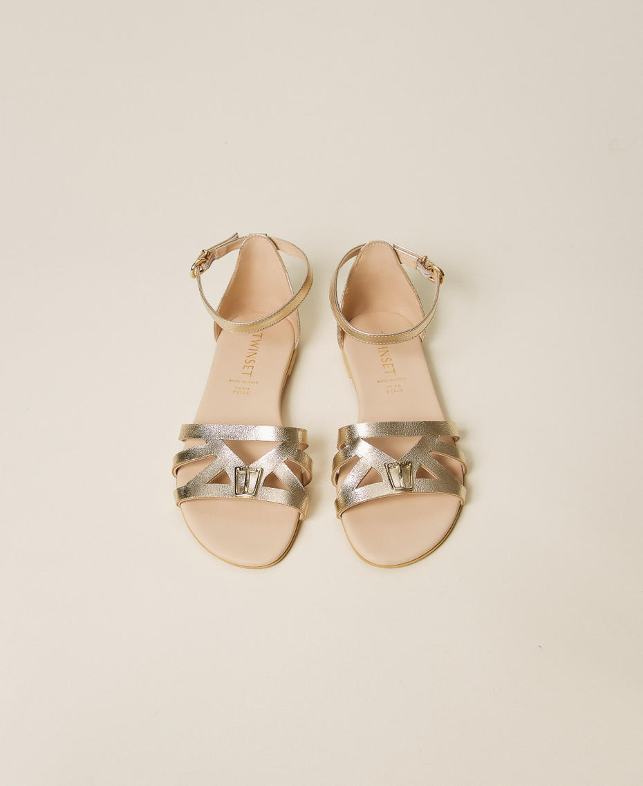 Laminated leather sandals with strap Platinum Girl 261GCJ048_10363_04