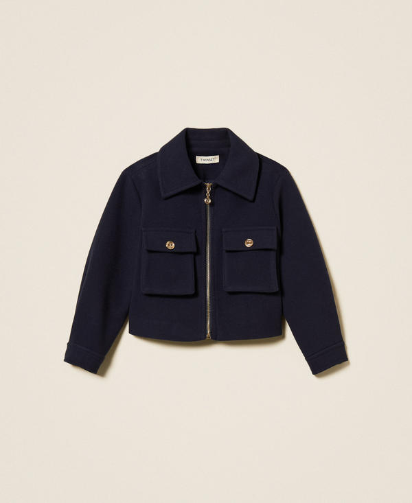 Wool cloth caban jacket with zip