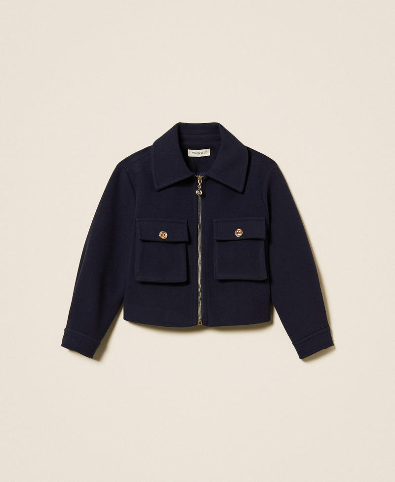 Wool cloth caban jacket with zip Classic Blue Girl 252GJ2151_11956_S0