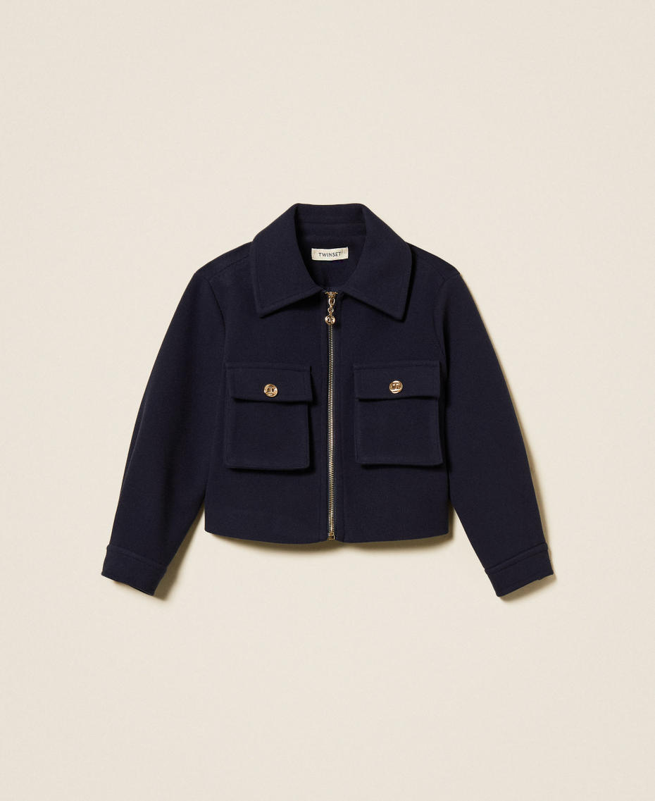 Wool cloth caban jacket with zip Classic Blue Girl 252GJ2151_11956_S0