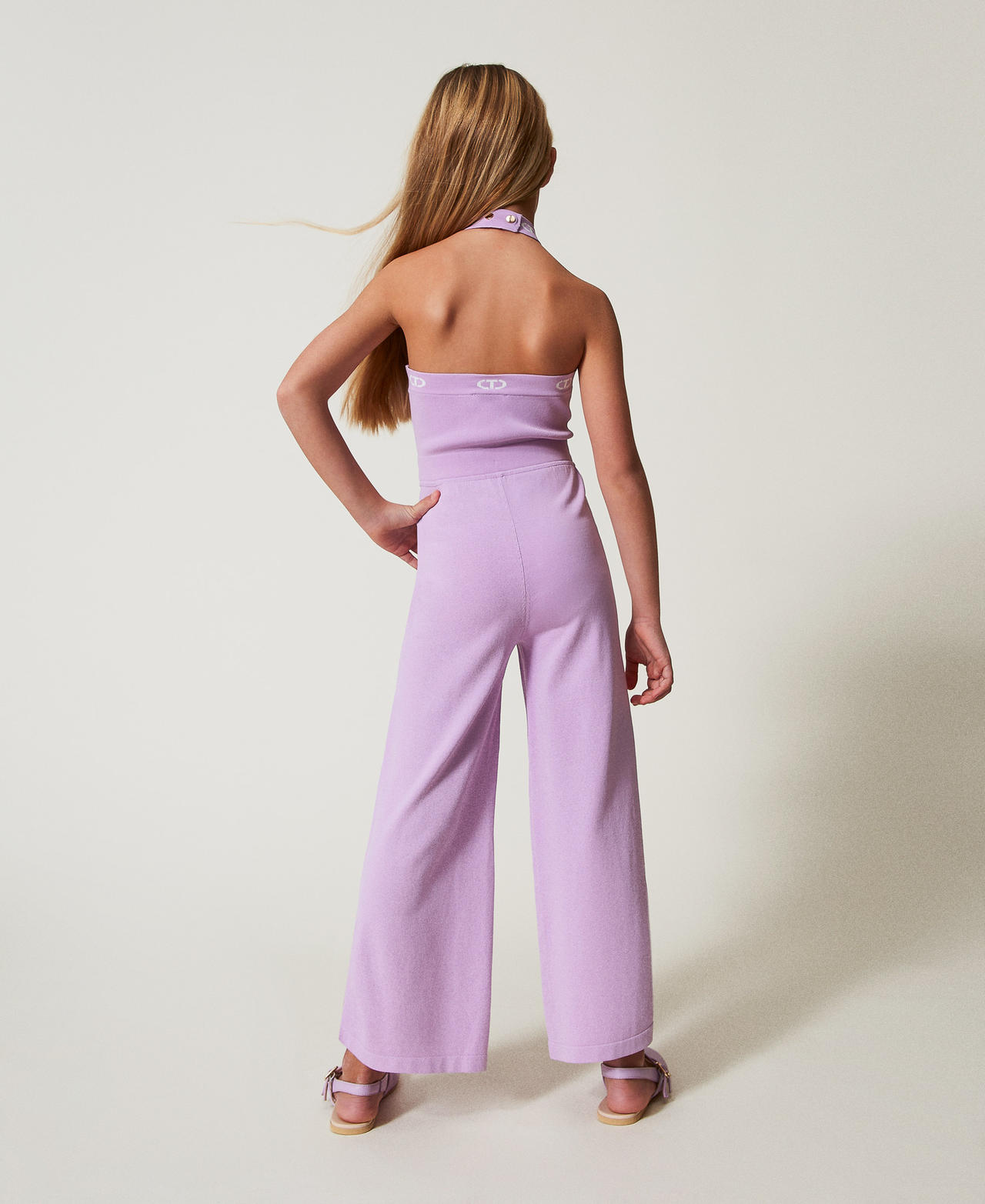 Knit jumpsuit with jacquard Oval T Two-tone Pastel Violet/Ice Girl 251GJ3QW1_12296_03
