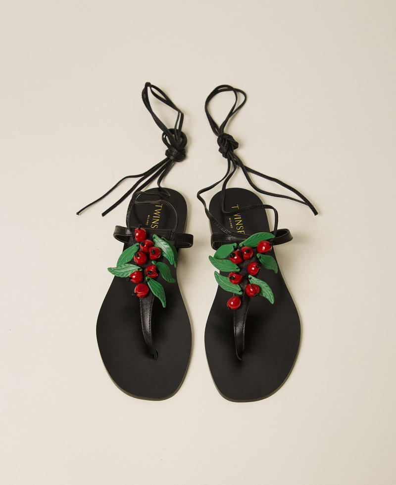 Leather thong sandals with cherries Black Woman 261TGT100_00006_04