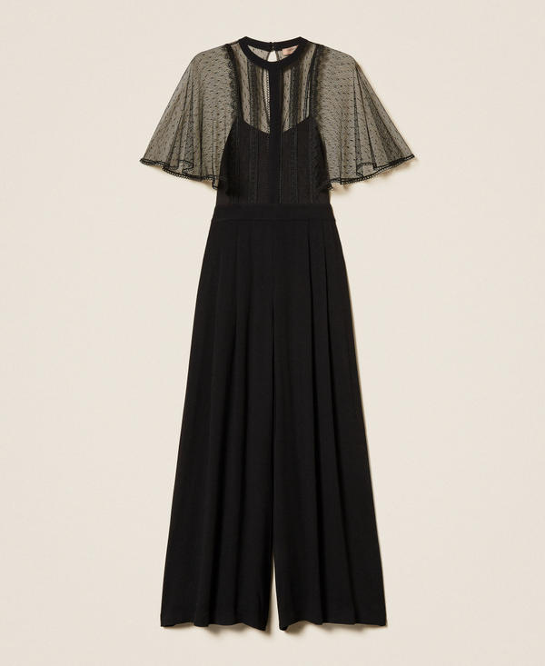 Crêpe and plumetis tulle jumpsuit