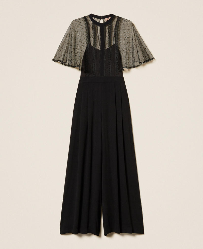 Crêpe and plumetis tulle jumpsuit Black Woman 252TT2340_00006_S0