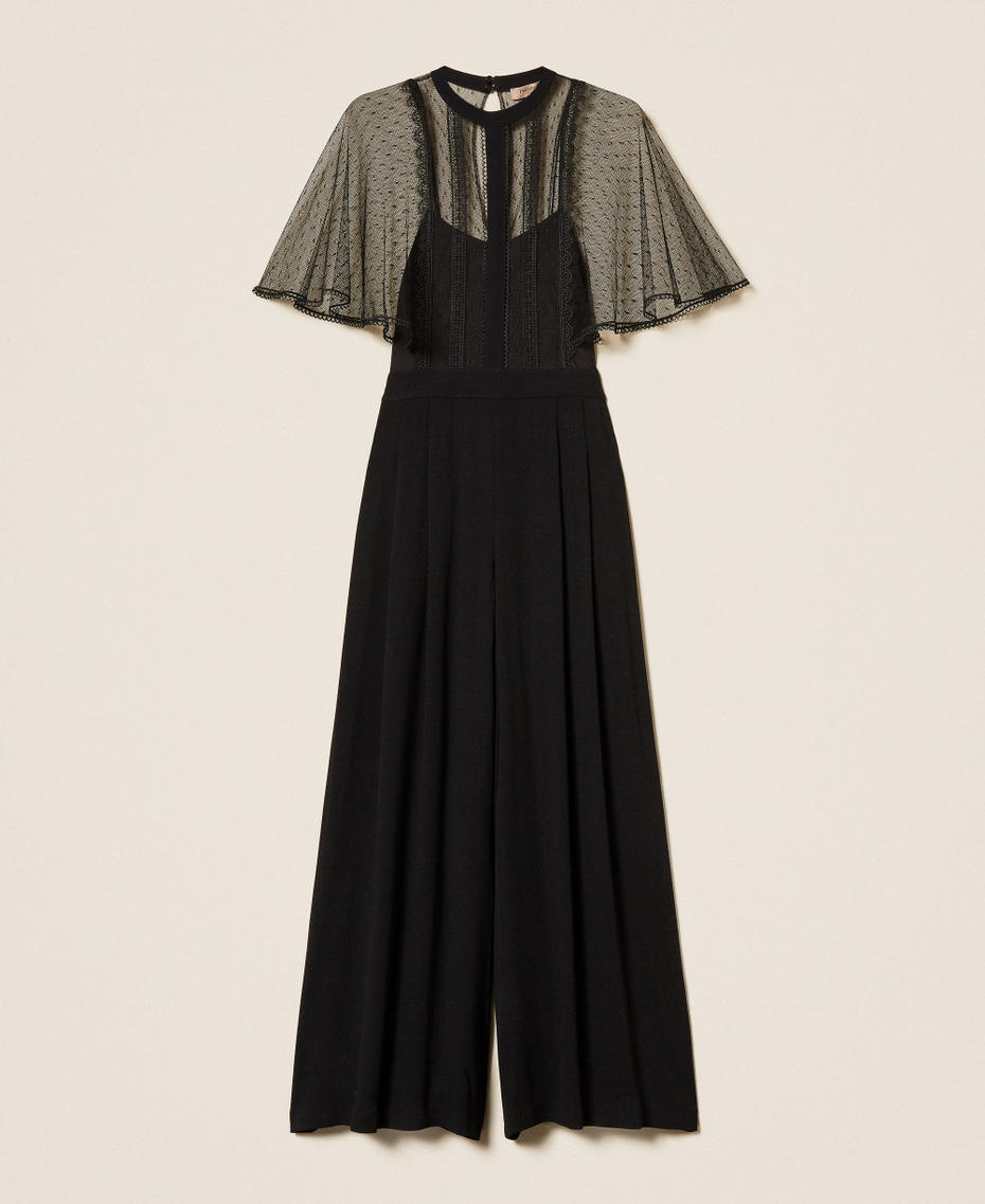 Crêpe and plumetis tulle jumpsuit Black Woman 252TT2340_00006_S0
