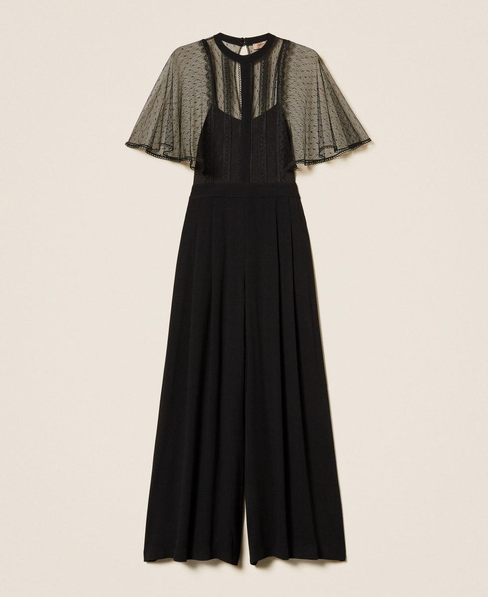 Tuta in cr&ecirc;pe e tulle plumetis Nero Donna 252TT2340_00006_S0