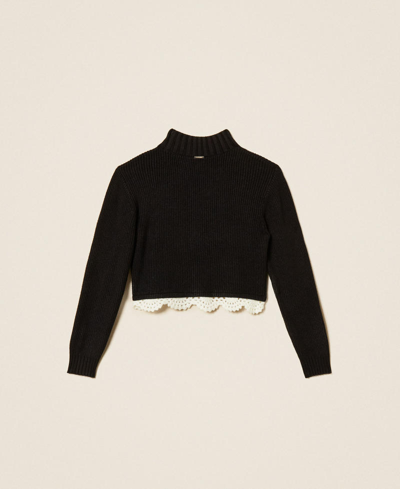 Pull col montant avec crochet Noir/Trimming Blanc "Neige" Fille 262GJ3080_14009_S1