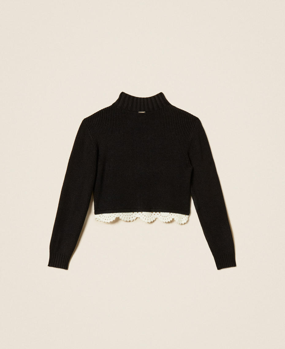Pull col montant avec crochet Noir/Trimming Blanc "Neige" Fille 262GJ3080_14009_S1