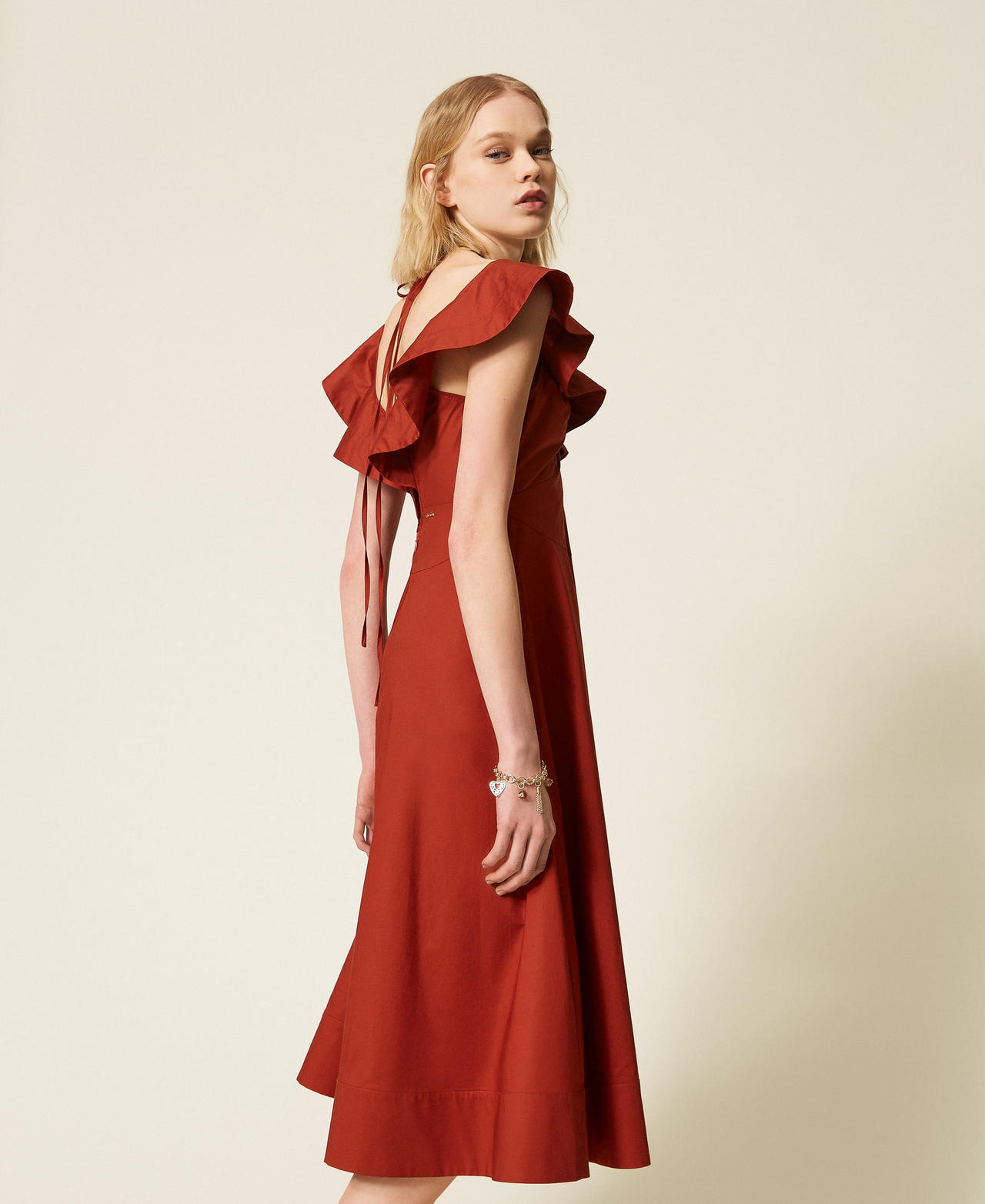 Midikleid aus Popeline mit R&uuml;schen "Henna" Brown Frau 261TT2212_13332_03