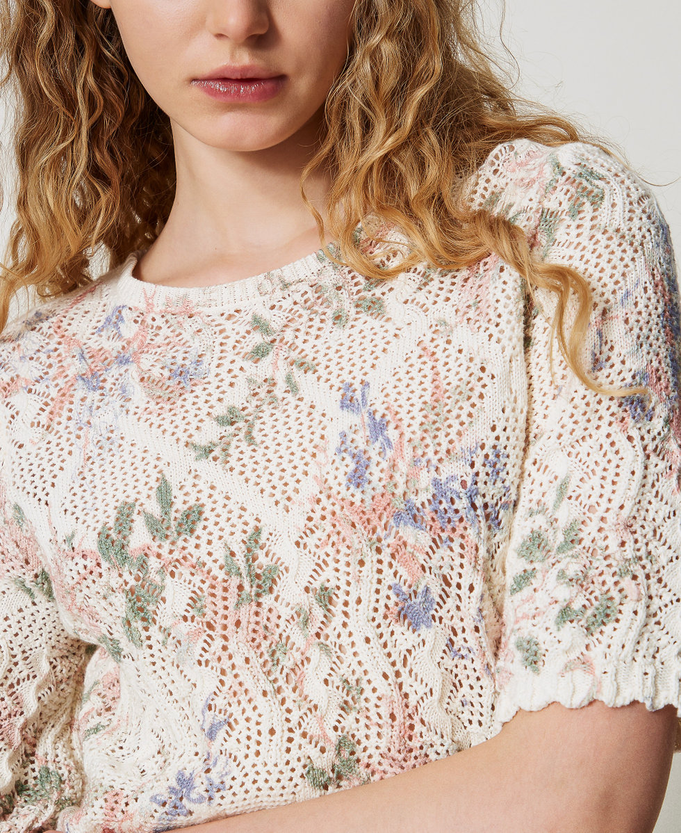 Pullover mit Blumendessin und Allovermuster Multicolor Blumenprint Frau 251TT3340_12531_04