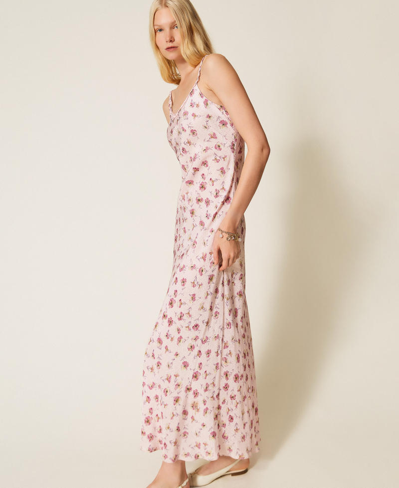 Long dress with thin straps and floral print Peach/Rose Flower Print Woman 261TP210D_13408_02