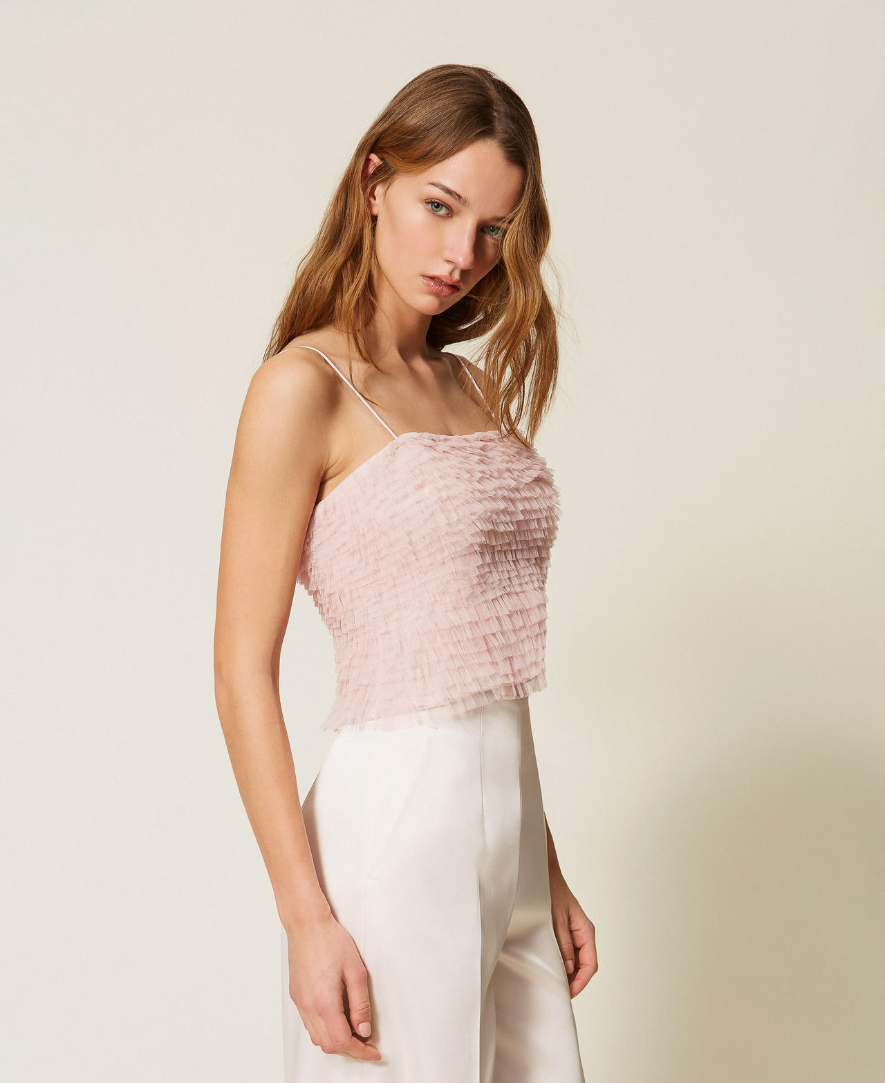 Top in tulle con balze Rosa "Danza" Donna 261TP2571_00816_03