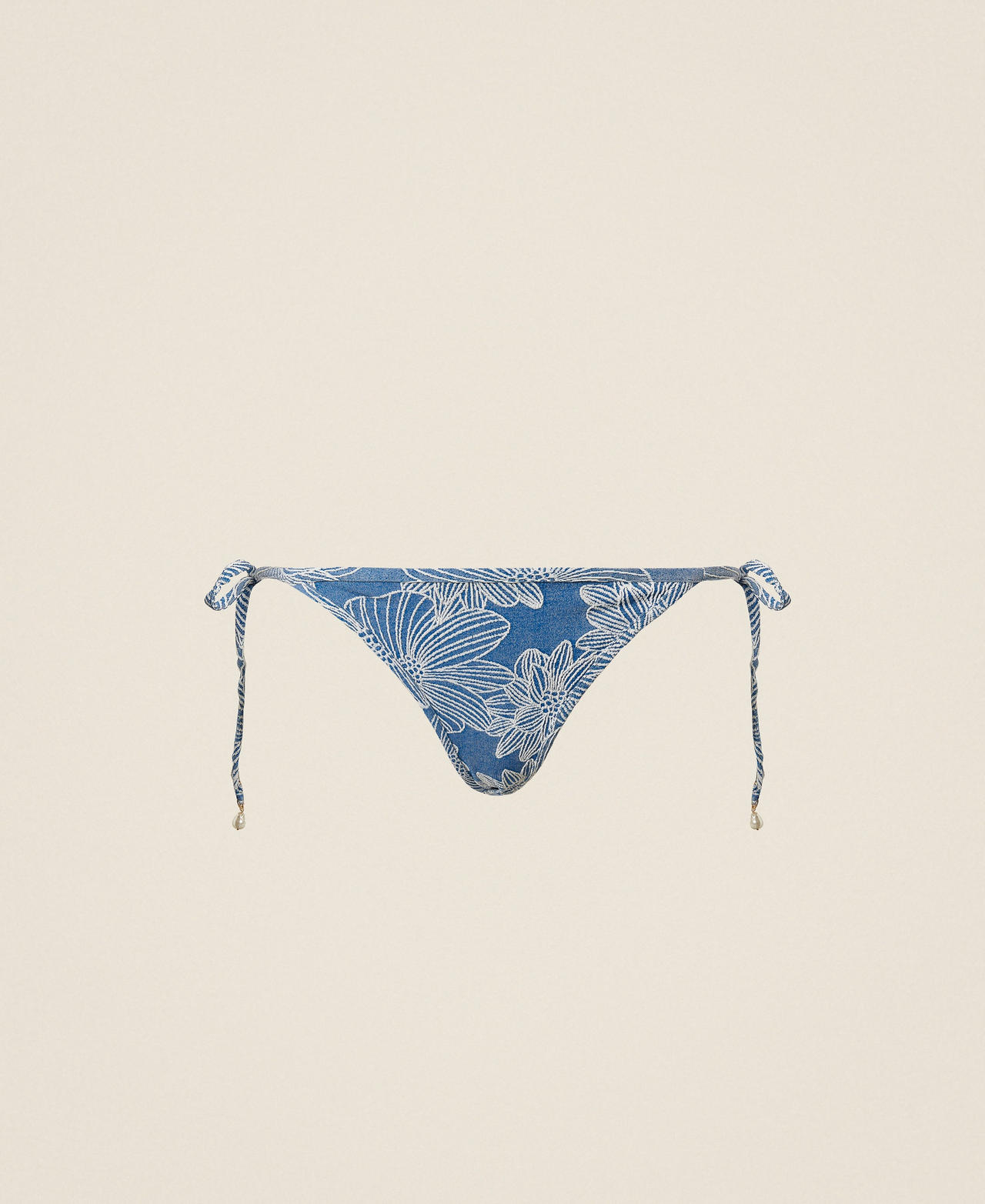 Tanga de bain jacquard avec perles Jacquard Bleu M&eacute;diterran&eacute;e/Blanc Cass&eacute; Femme 261LMMB88_13473_S0