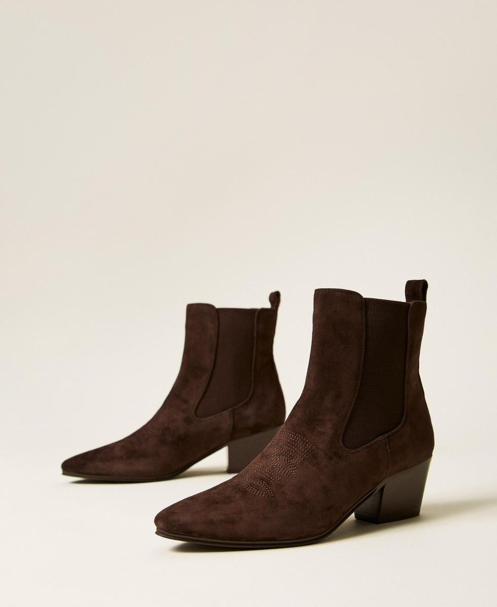 Suede leather Texas ankle boots Black Chocolate Woman 252TGT170_11054_02