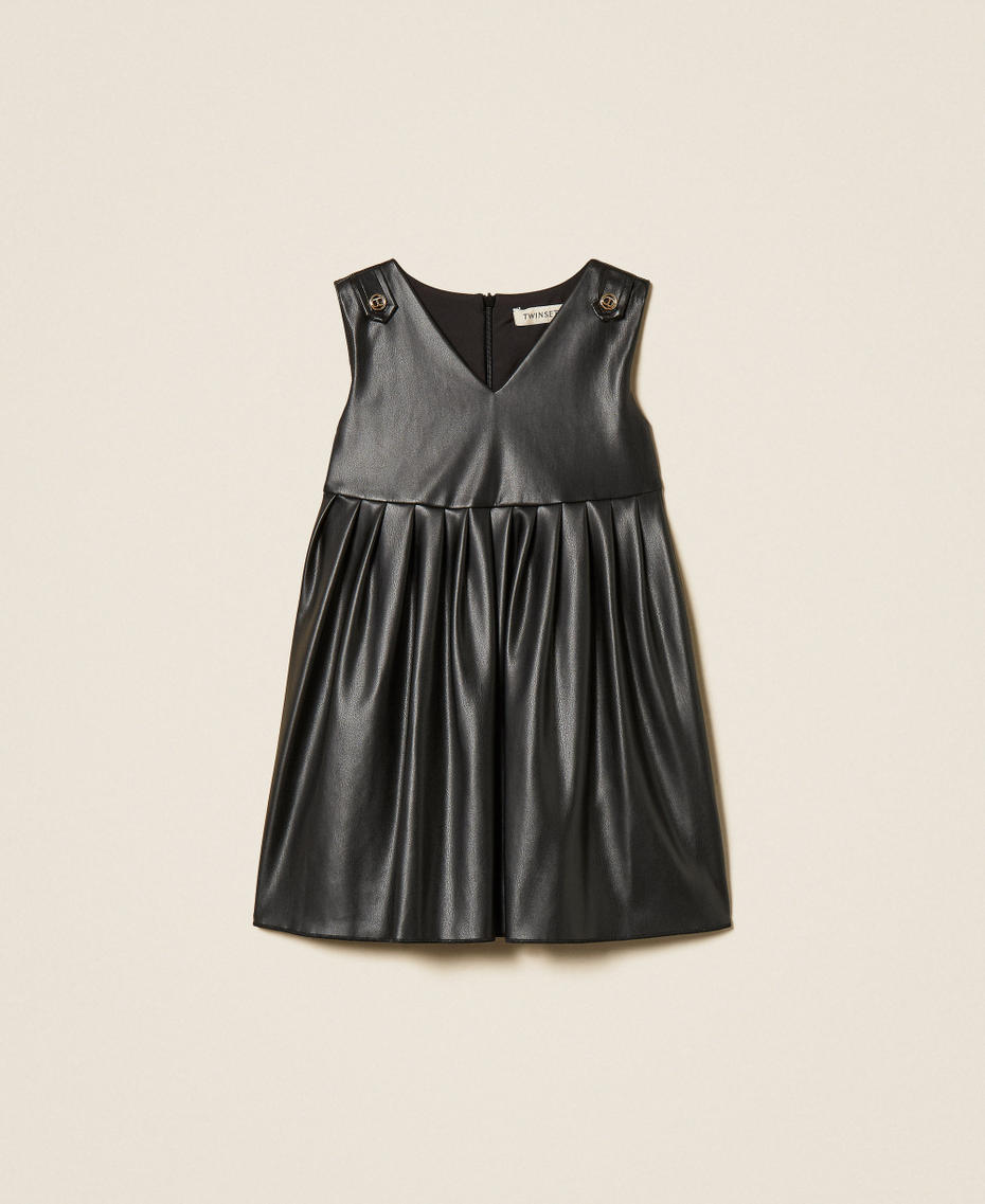 Girls' short faux leather dress with Oval T Black Girl 252GB2041_00006_S0