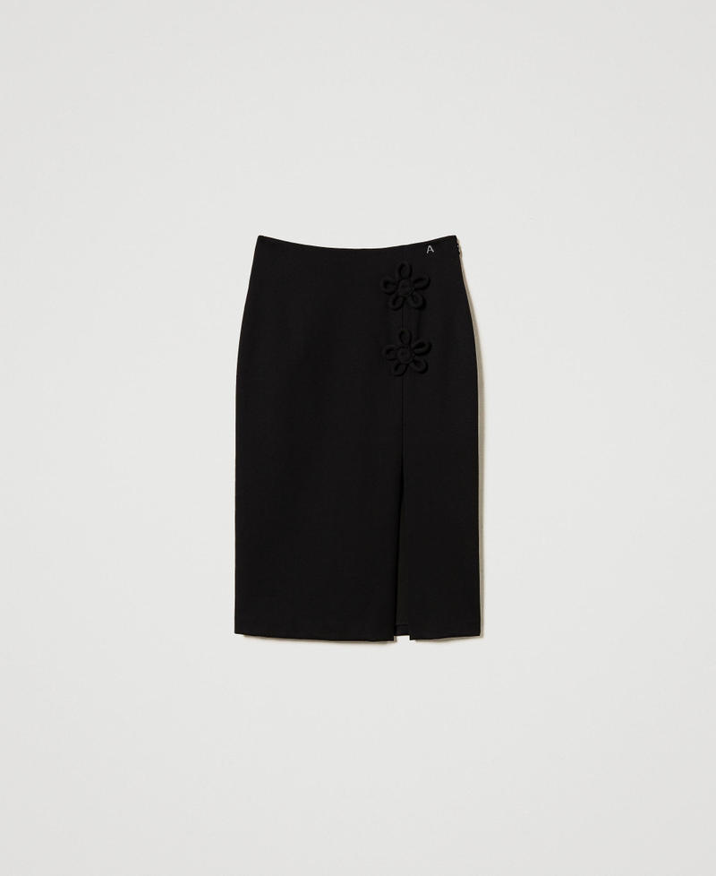 Fitted midi skirt with flowers Black Woman 251AP2532_00006_S0