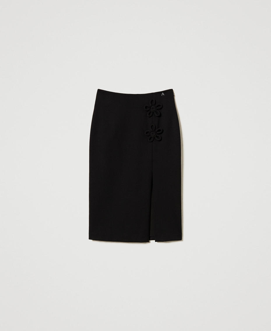 Fitted midi skirt with flowers Black Woman 251AP2532_00006_S0