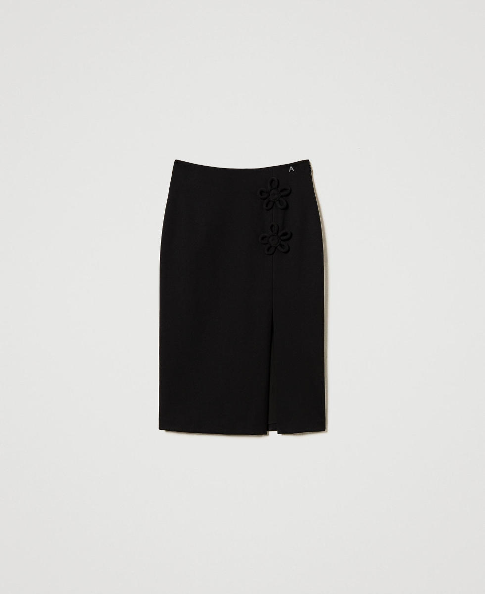 Jupe mi-longue ajust&eacute;e avec fleurs Noir Femme 251AP2532_00006_S0