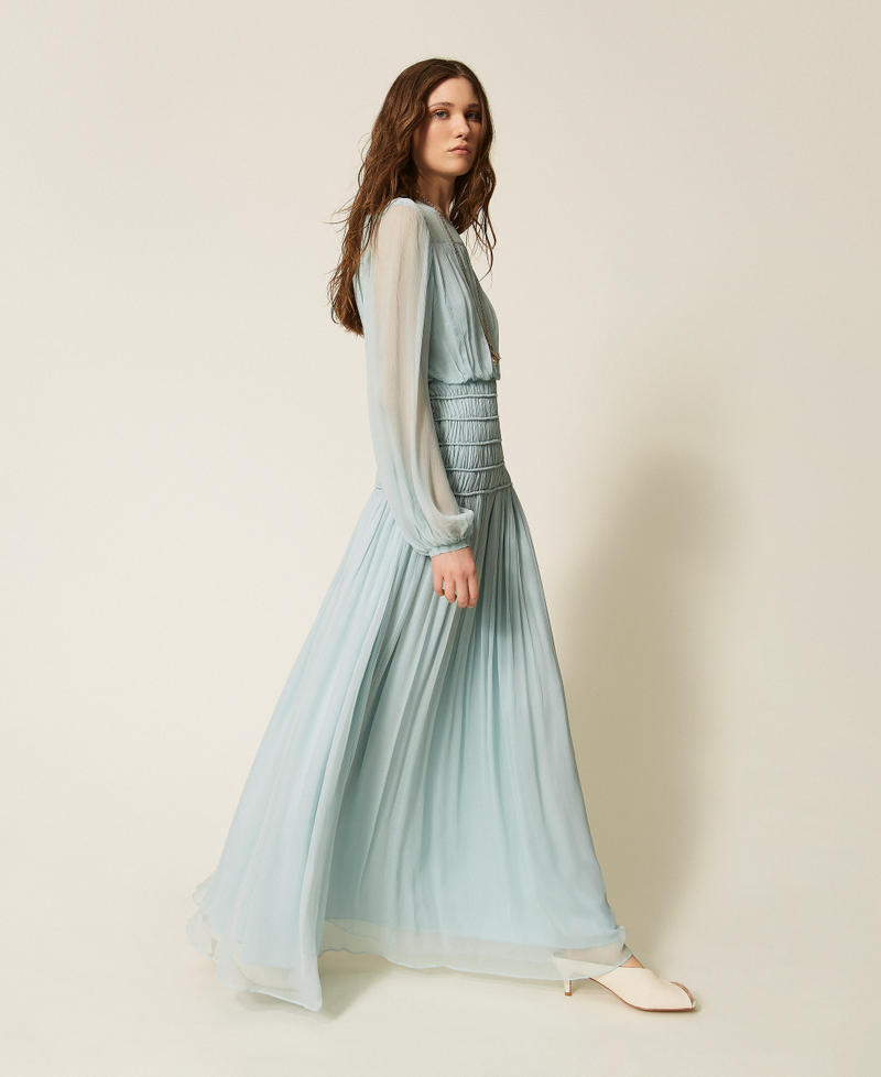 Long cr&eacute;pon dress Dusty Sky Blue Woman 261TT2042_13451_01