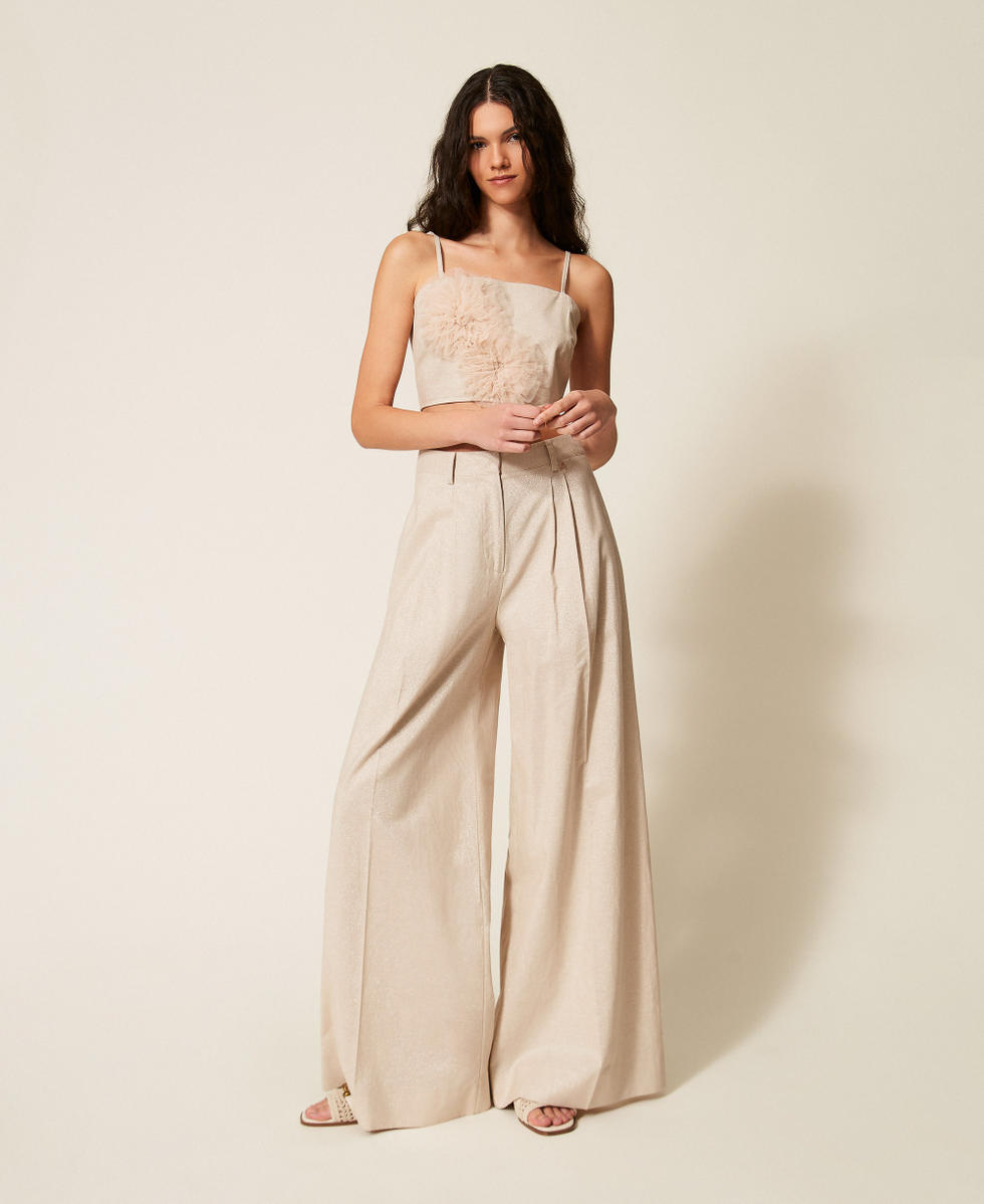 Linen blend top with lurex Cashew Beige Lurex Woman 261AT2074_13460_T0