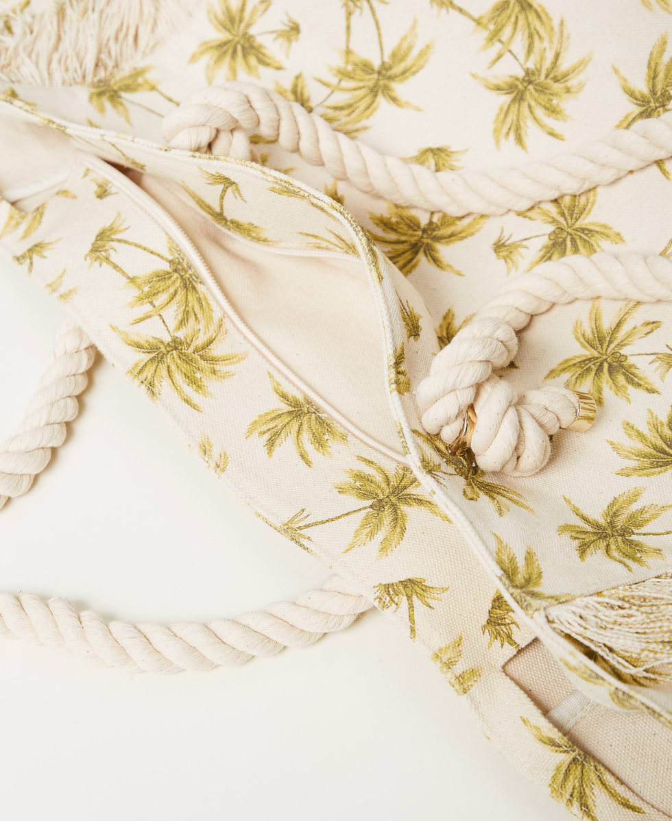 Bolso shopper de lona estampada Estampado Palmeras N&aacute;car / Olive Leaf Mujer 251LB7AAA_12196_04