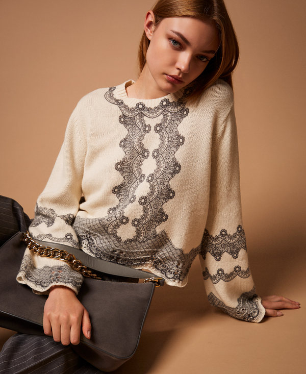 Wool blend jumper with placed print