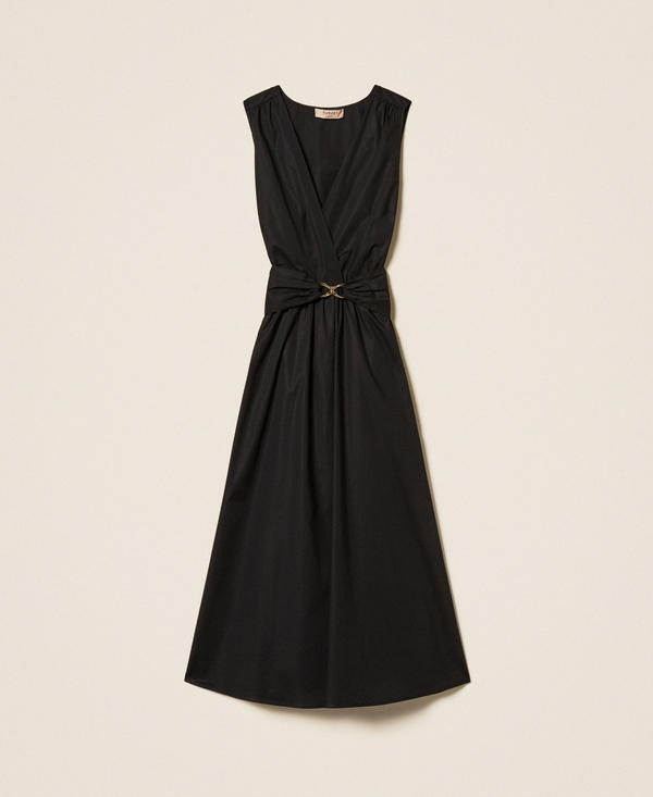 Midi poplin dress with logo belt