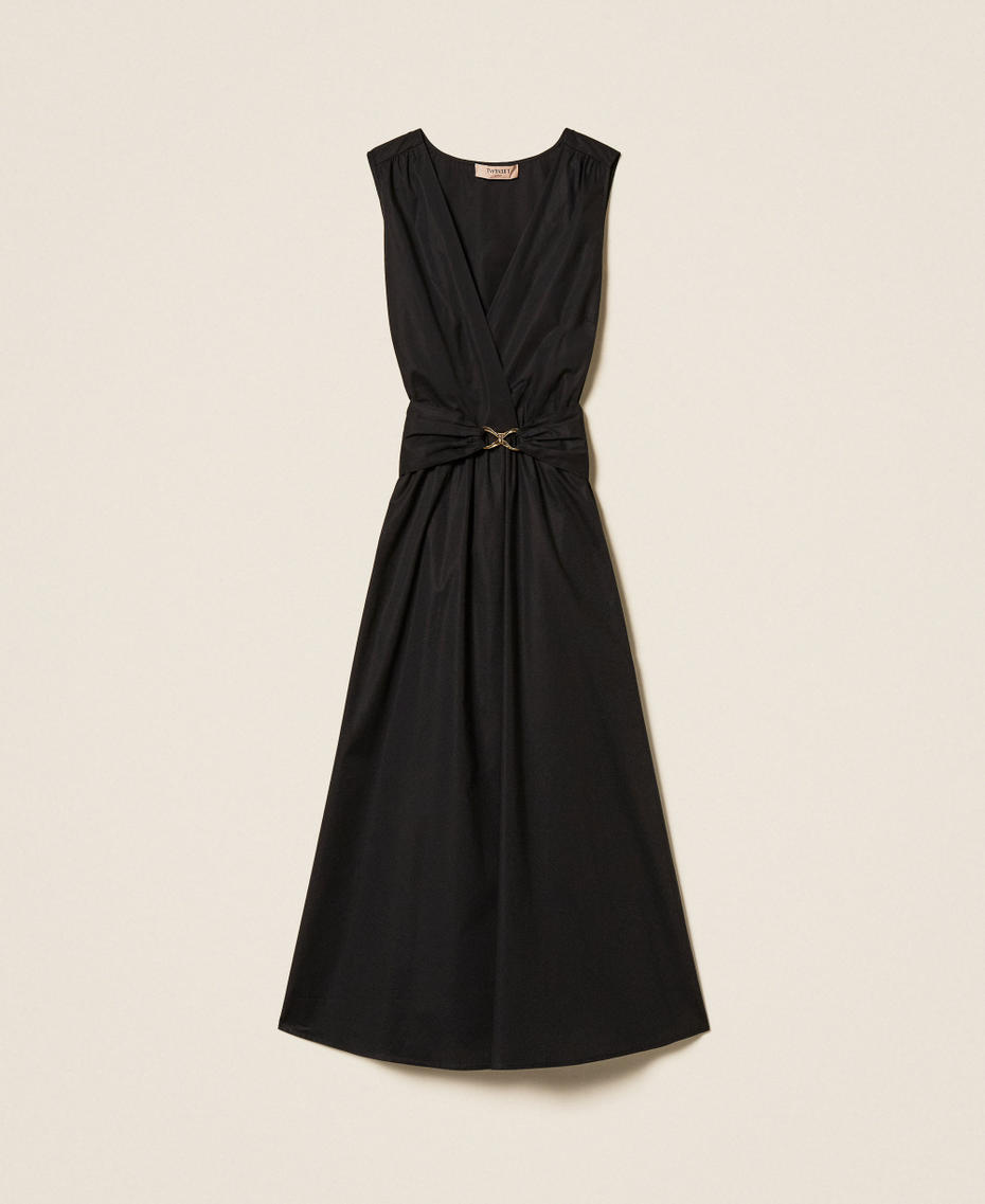 Midi poplin dress with logo belt Black Woman 261TT2161_00006_S0