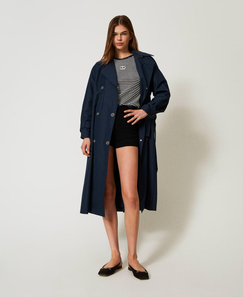 Pull à rayures avec Oval T brodé Bicolore Neige/Blue Night Femme 251TP3323_12261_T0