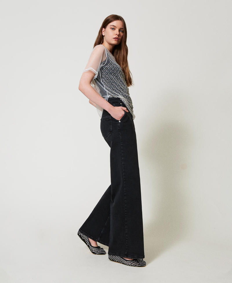 Wide leg jeans with permanent crease Black Denim Woman 251AP2373_01103_01