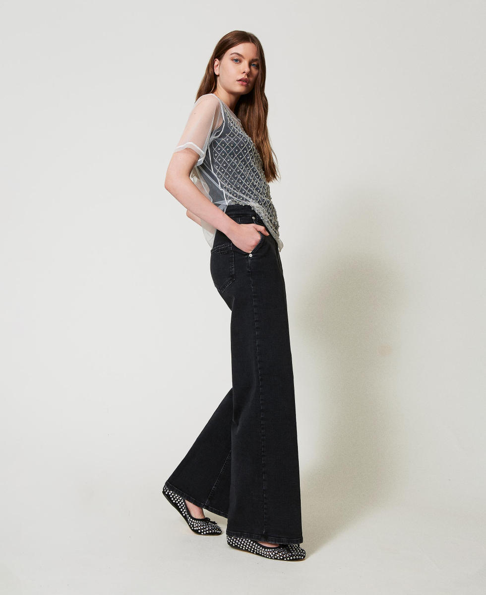 Jean ample avec pli marqué Denim Noir Femme 251AP2373_01103_01