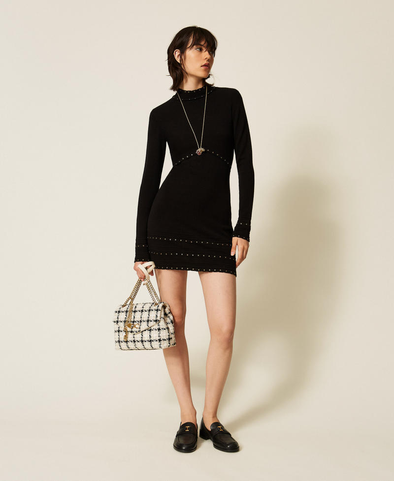 Short knit dress with studs Black Woman 262TP3093_00006_01