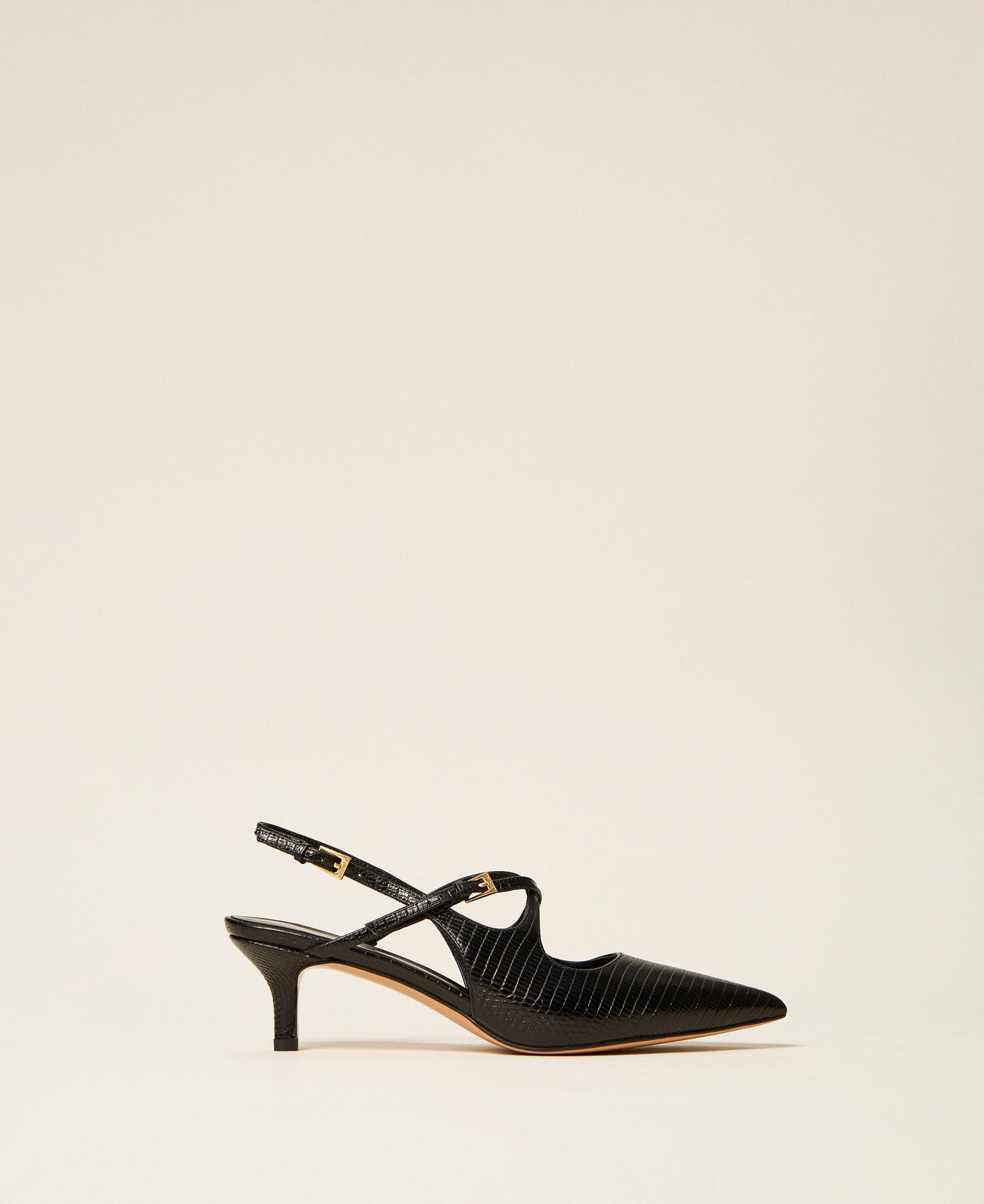 Twinset Women's Black Karung Print Leather Slingbacks With Straps
