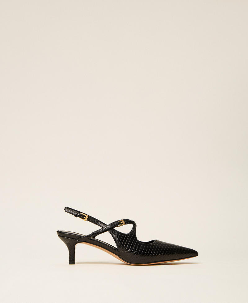 D&eacute;collet&eacute; slingback in pelle con cinturini Stampa Karung Nero Donna 262TCP032_13694_01