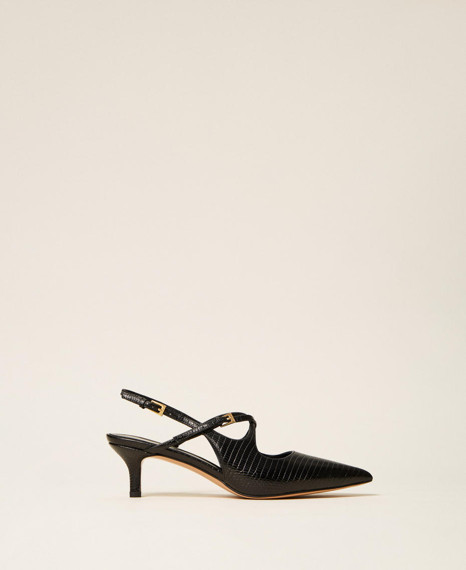 D&eacute;collet&eacute; slingback in pelle con cinturini Stampa Karung Nero Donna 262TCP032_13694_01