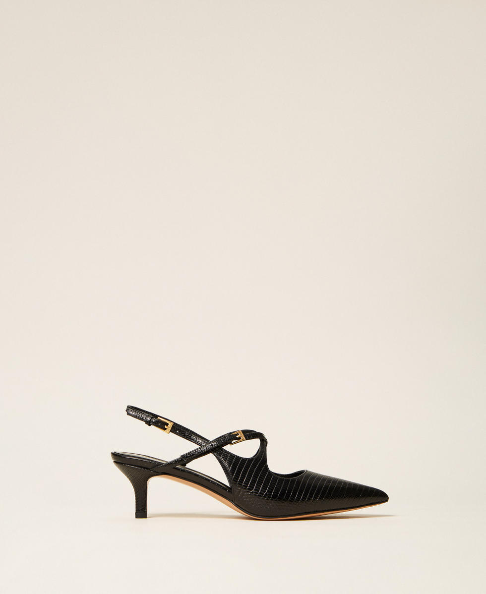 Escarpins slingbacks en cuir avec brides Imprim&eacute; Karung Noir Femme 262TCP032_13694_01
