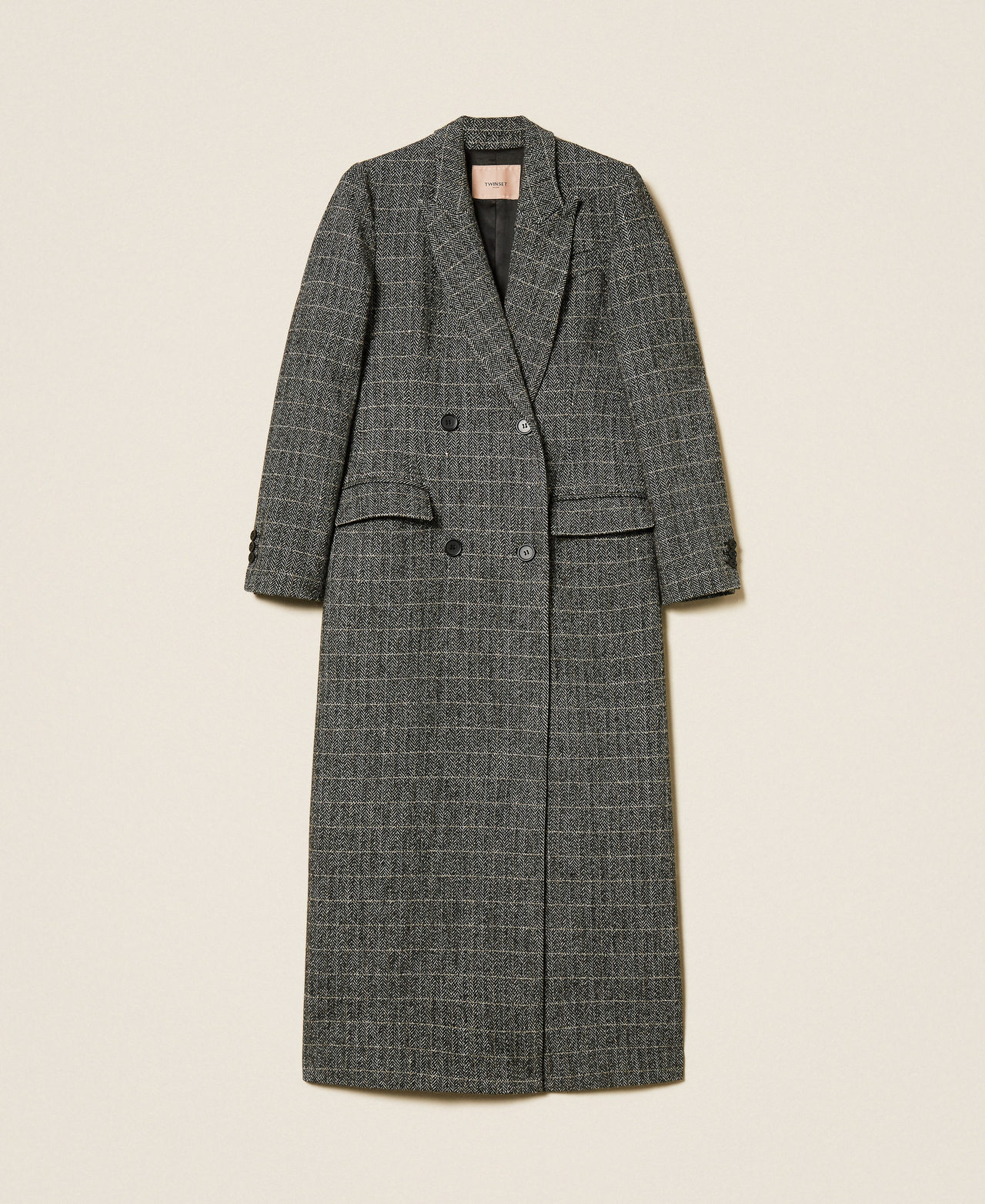 Cappotto lungo in misto lana con lurex Herringbone Black / Gold Donna 252TT2041_13026_S0