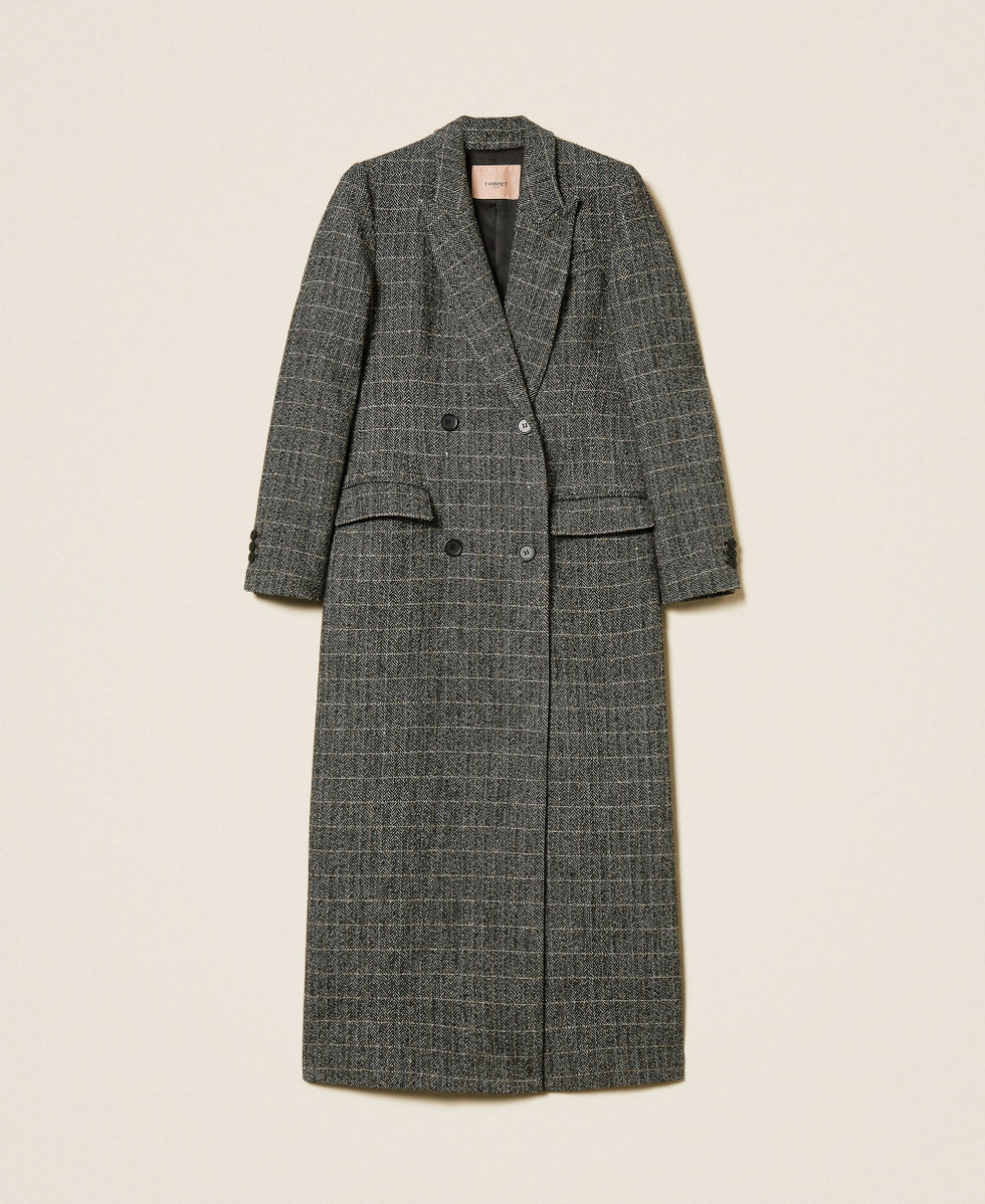 Wool blend long coat with lurex
