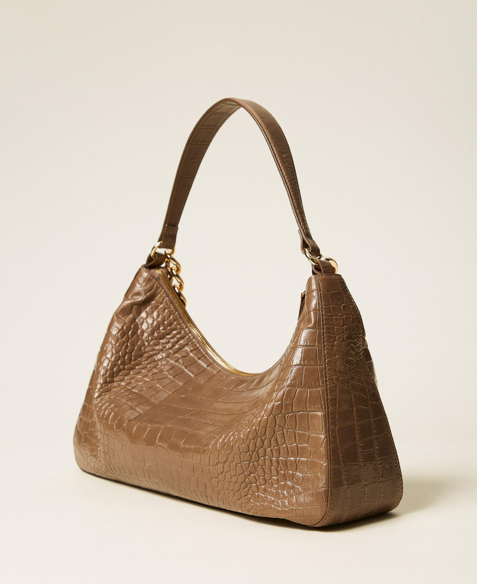 &ldquo;Liliane&rdquo; crocodile print leather bag Dove Brown Woman 252TD8252_12874_03
