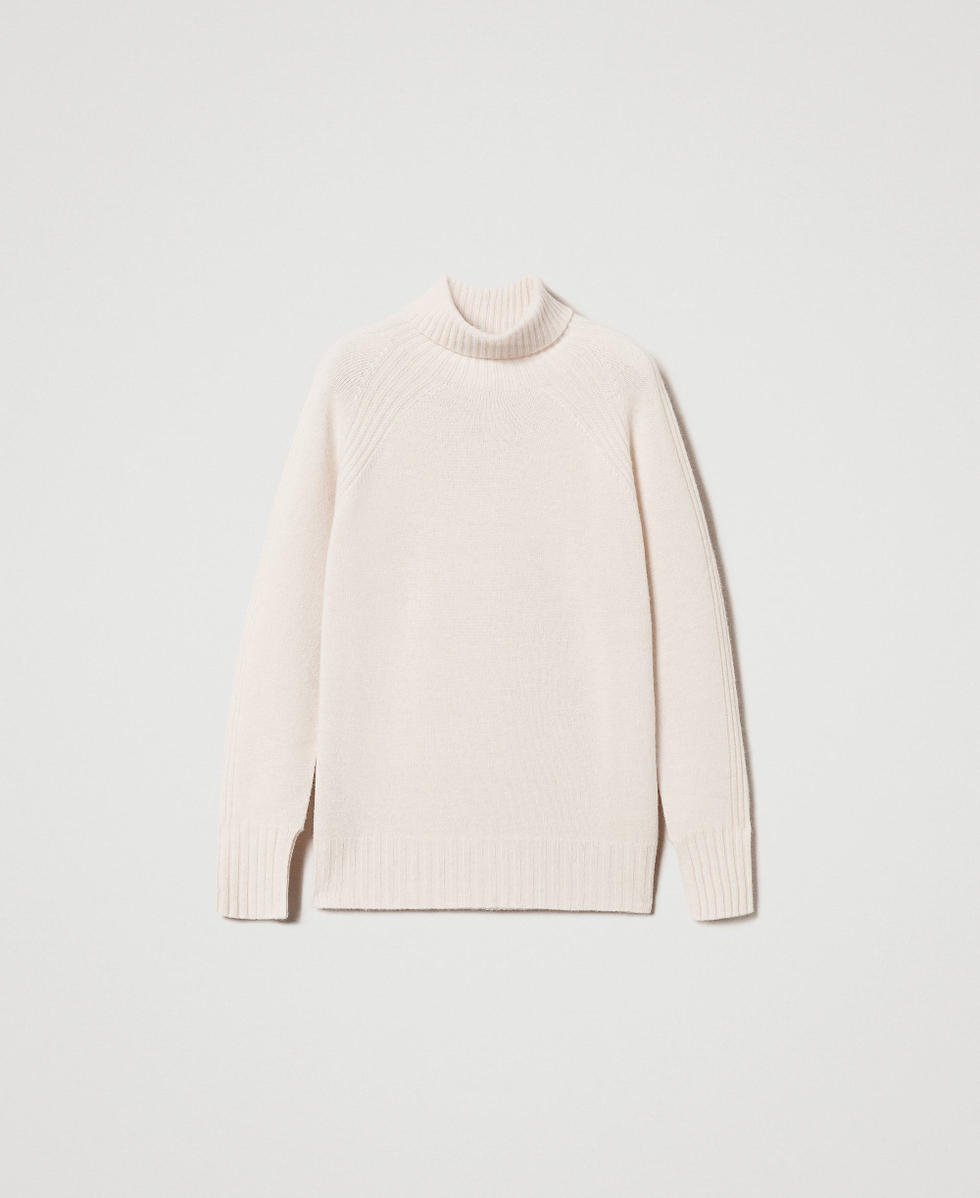 Rollkragenpullover aus Wolle und Kaschmir Wei&szlig; Schnee Frau 242TP3717_00282_S0