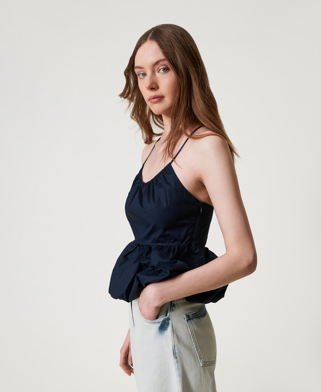 Poplin flounce top Deep Blue Woman 251AP2302_03585_01