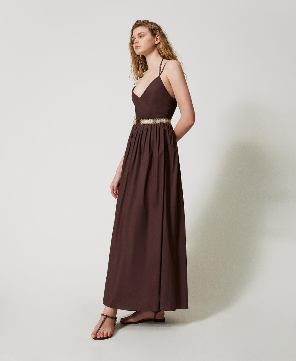 Robe longue en popeline avec ceinture Coffee Femme 251TT2100_00203_02