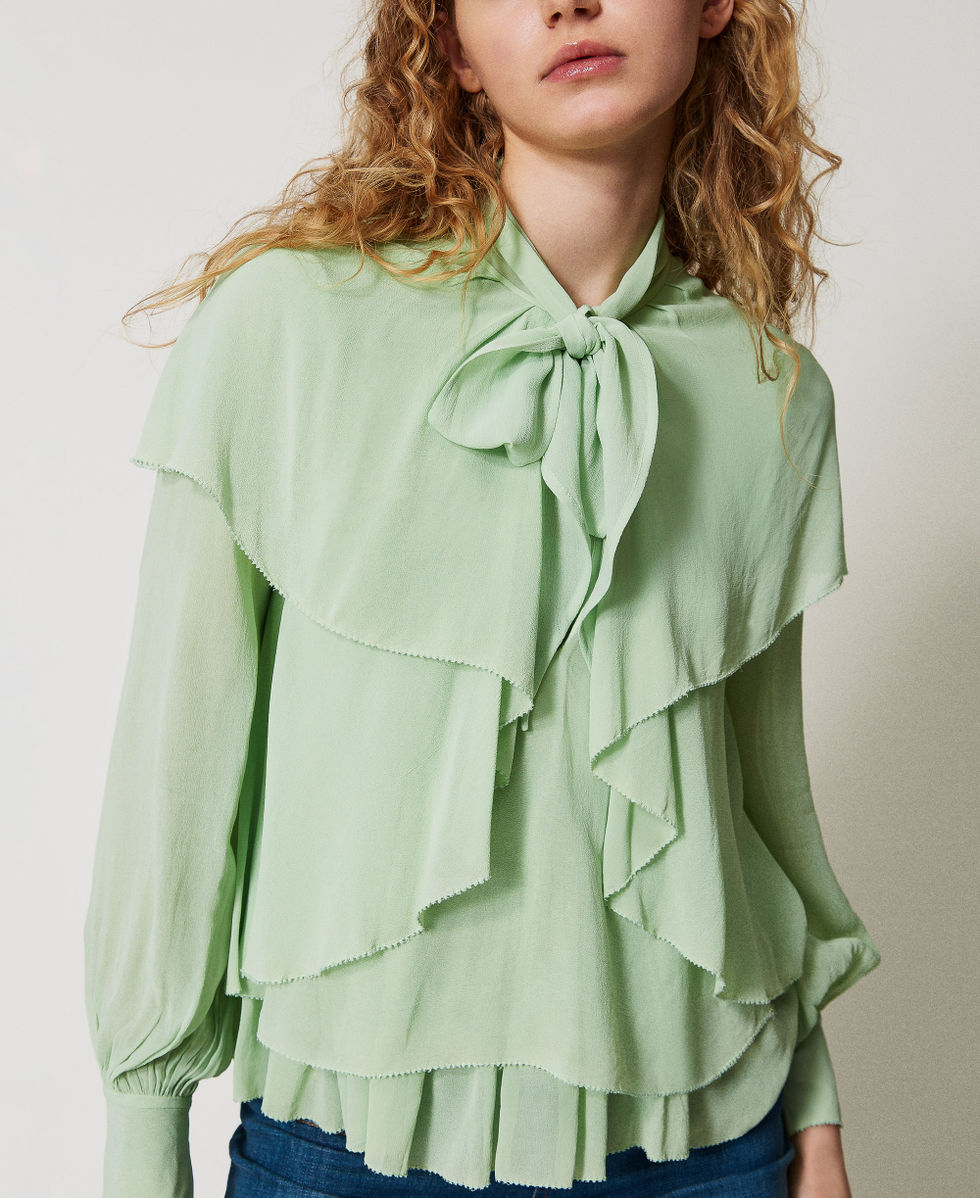 Georgette blouse with flounces Mint Woman 251TP2742_12080_04