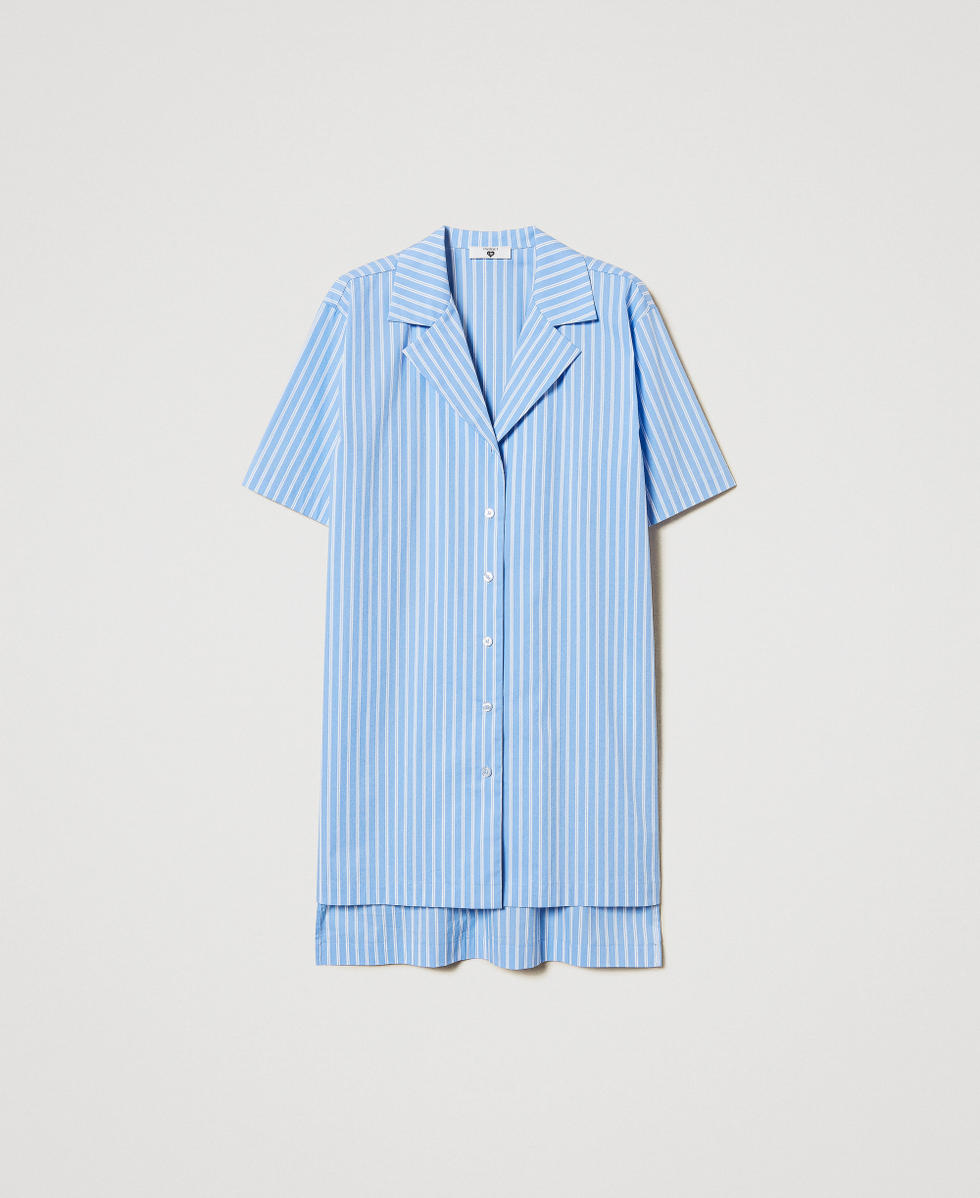 Striped nightshirt Two-tone Blue Topaz/Antique White Woman 251LL2NCC_12234_S0