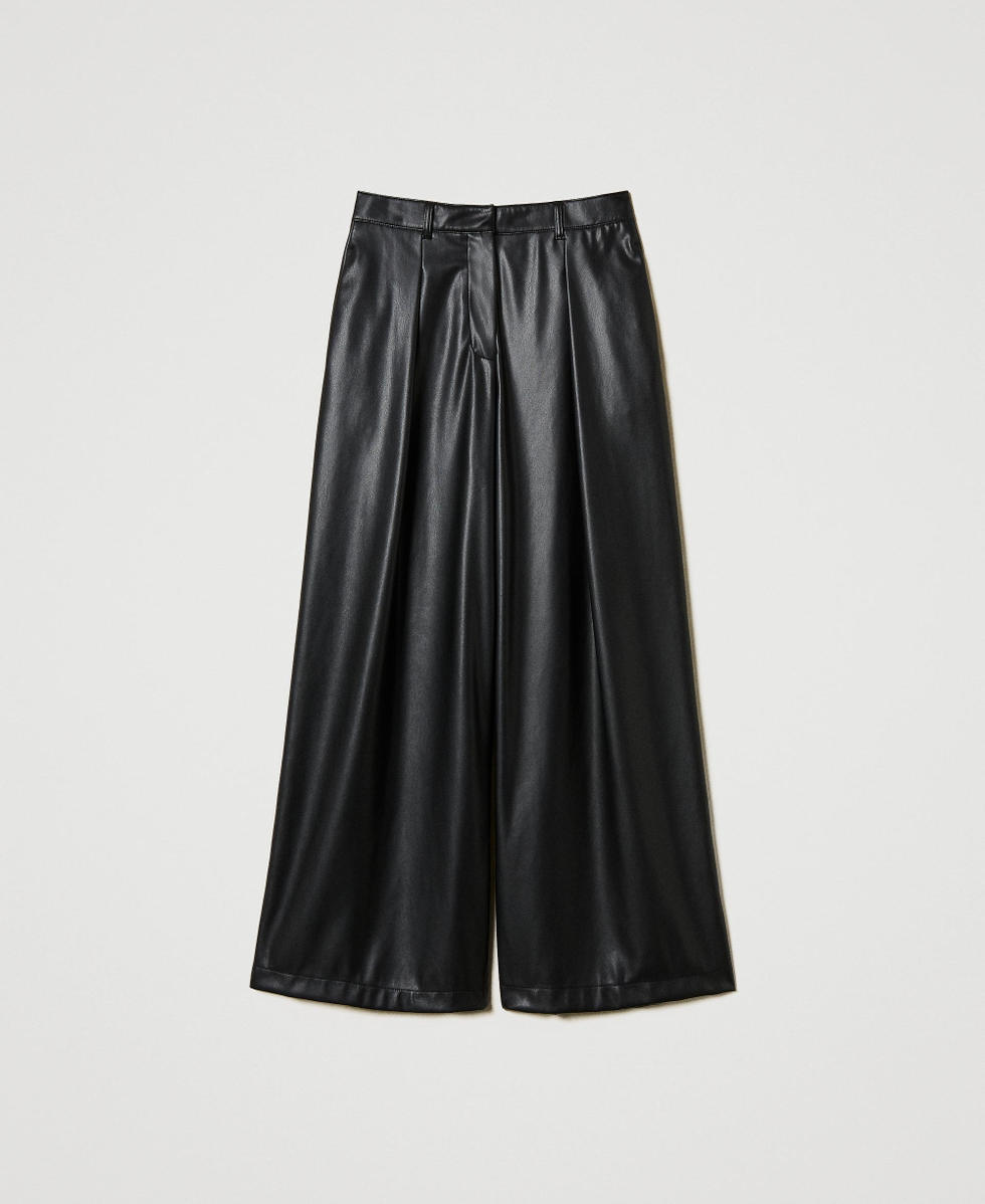 Faux leather wide leg trousers