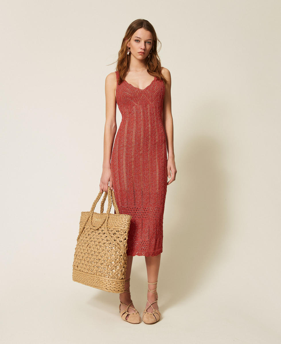 Robe longue ajust&eacute;e en maille avec lurex Rouge &laquo;&thinsp;Lip Gloss&thinsp;&raquo; Fonc&eacute; Lurex Femme 261TT3322_11697_T0