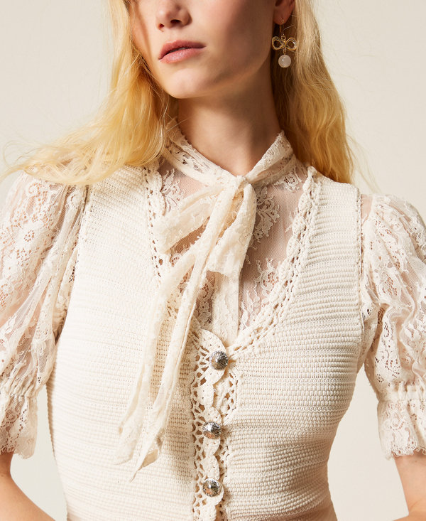 Knit waistcoat with crochet detail